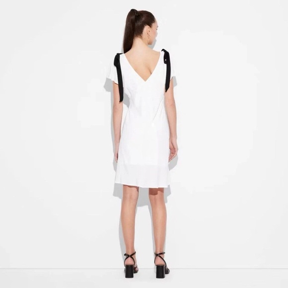 Wild Fable White Mini A-line Dress Flutter Sleeves With Bows Size Small - Picture 3 of 14